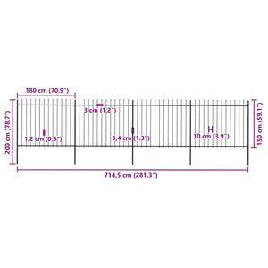 vidaXL Garden Fence with Spear Top Steel 714.5 x 150 cm Black