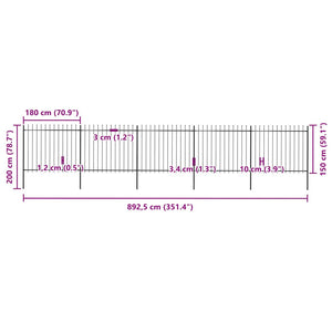 vidaXL Garden Fence with Spear Top Steel 892.5 x 150 cm Black