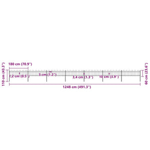 vidaXL Garden Fence with Arches Steel 1248 x 60 cm Black