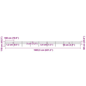 vidaXL Garden Fence with Arch Top Steel 1603.5 x 60 cm Black
