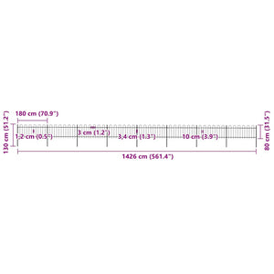 vidaXL Garden Fence with Round Arch Steel 1426 x 80 cm Black