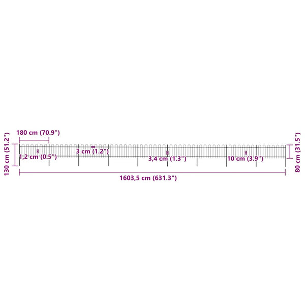 vidaXL Garden Fence with Arch Steel 1603.5 x 80 cm Black