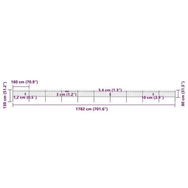vidaXL Garden Fence with Arch Steel 178.5 x 80 cm Black