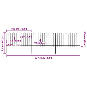 vidaXL Garden Fence with Arch Steel 537 x 100 cm Black