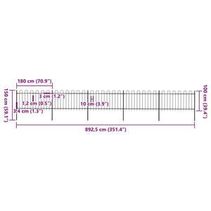 vidaXL Garden Fence with Round Arch Steel 892.5 x 100 cm Black