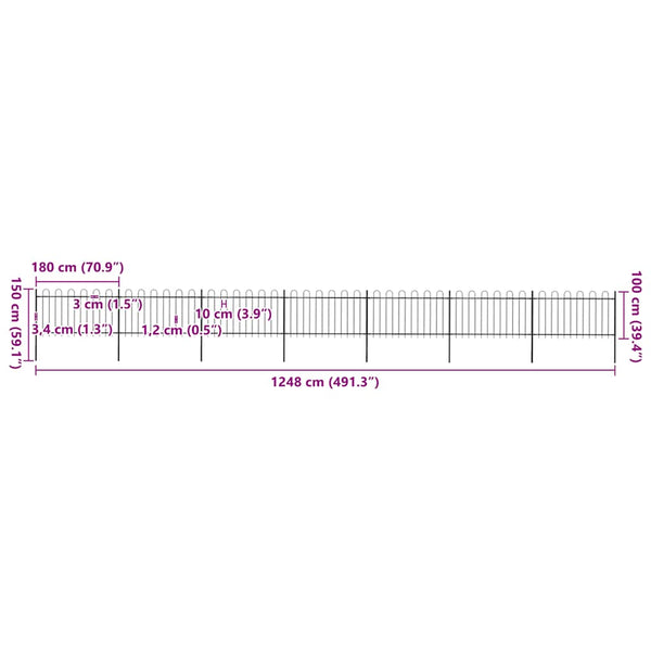 vidaXL Garden Fence with Arch Steel 1248 x 100 cm Black