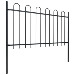 vidaXL Garden Fence with Round Top Steel 178.5 x 100 cm Black