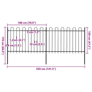 vidaXL Garden Fence with Arch Steel 359 x 120 cm Black