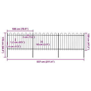 vidaXL Garden Fence with Arch Steel 537 x 120 cm Black