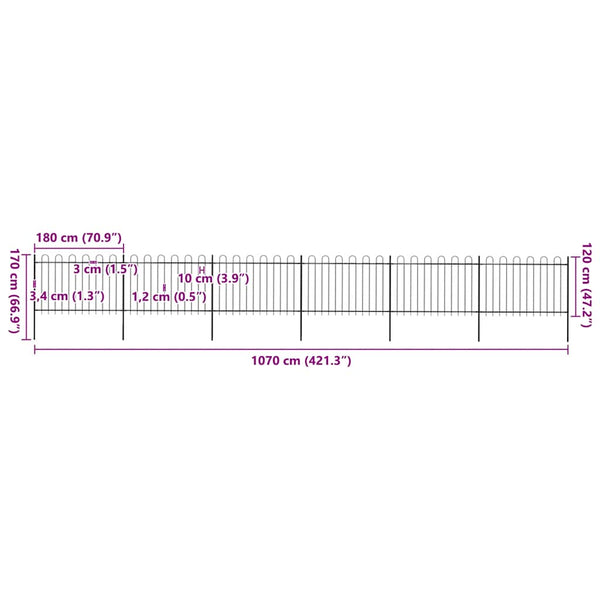 vidaXL Garden Fence with Arch Steel 1070 x 120 cm Black