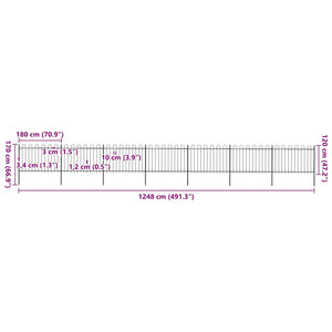 vidaXL Garden Fence with Round Arch Steel 1248 x 120 cm Black