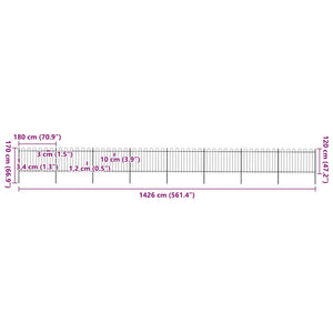 vidaXL Garden Fence with Arches Steel 1426 x 120 cm Black