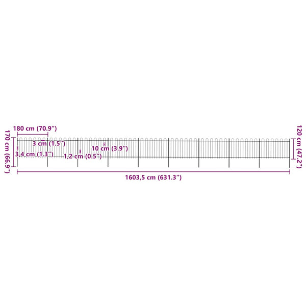 vidaXL Garden Fence with Arch Steel 1603.5 x 120 cm Black