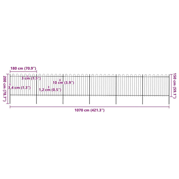vidaXL Garden Fence with Arch Steel 1070 x 150 cm Black