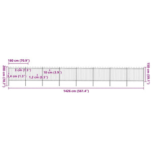 vidaXL Garden Fence with Arch Steel 1426 x 150 cm Black