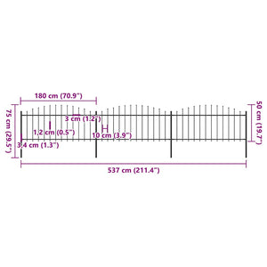 vidaXL Garden Fence with Spear Top Steel 537 x 75 cm Black