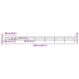 vidaXL Garden Fence with Spear Tops Steel (0.5 - 0.75) x 11.9 m Black