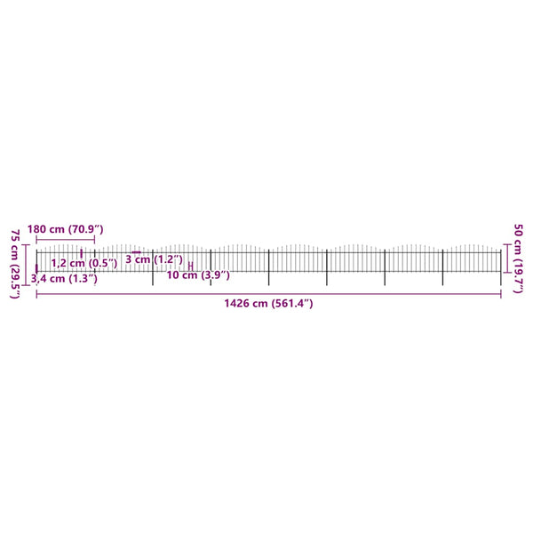 vidaXL Garden Fence with Spear Top Steel 142.6 x 75 cm Black