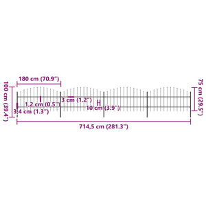 vidaXL Garden Fence with Spear Top Steel 714.5 x 100 cm Black