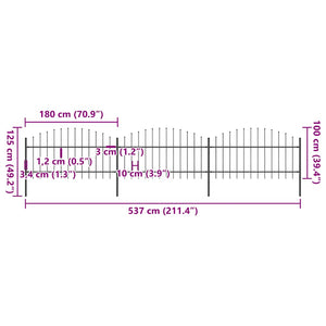 vidaXL Garden Fence with Spear Top Steel 537 x 125 cm Black