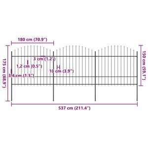 vidaXL Garden Fence with Spear Top Steel 537 x 175 cm Black