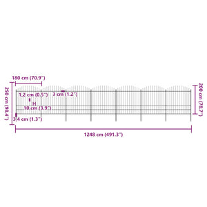 vidaXL Spear-top Garden Fence Steel 1248 x 200 cm Black