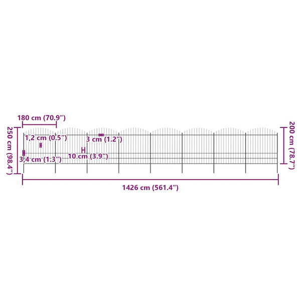 vidaXL Garden Fence with Spear Top Steel 1426 x 200 cm Black