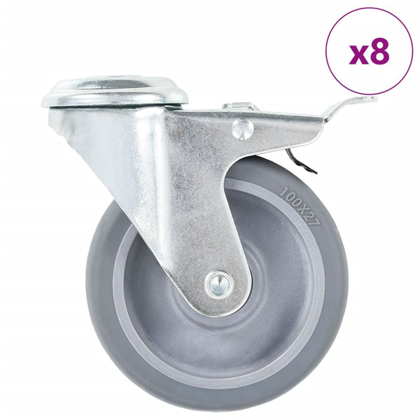vidaXL 8 Pcs. Swivel Casters with Top Plate Hole 100 mm