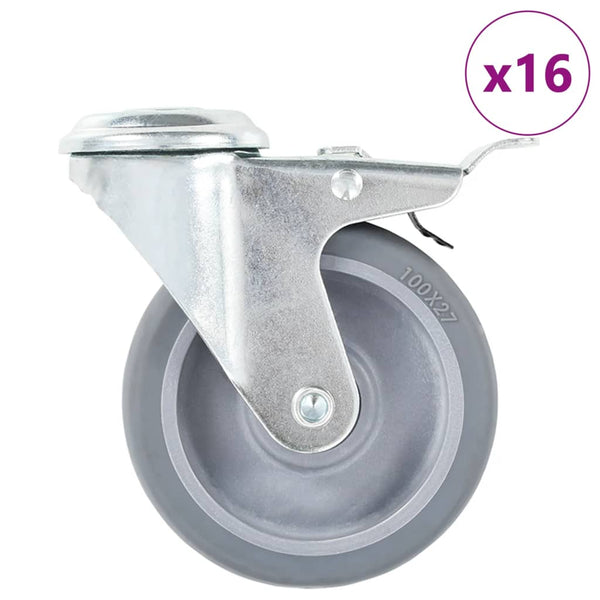 vidaXL 16 Swivel Castor Wheels with Top Plate Hole 100 mm