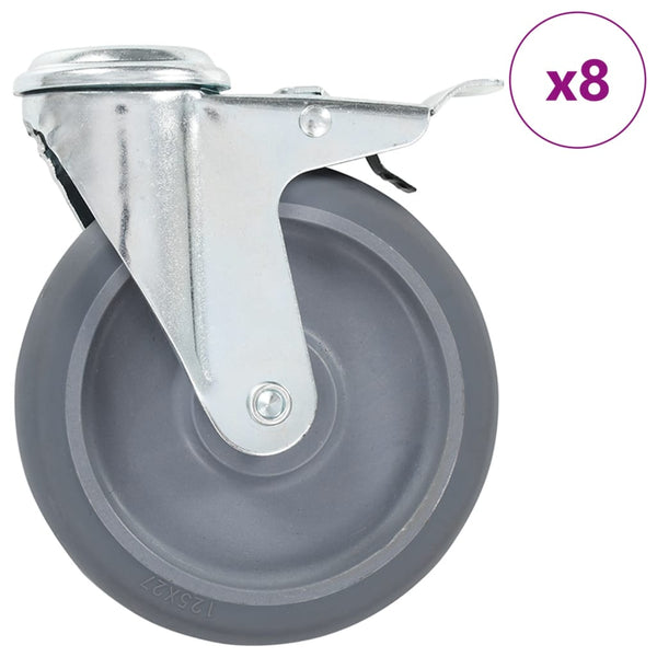 vidaXL 8 Pcs. Swivel Casters with Top Plate Hole 125 mm