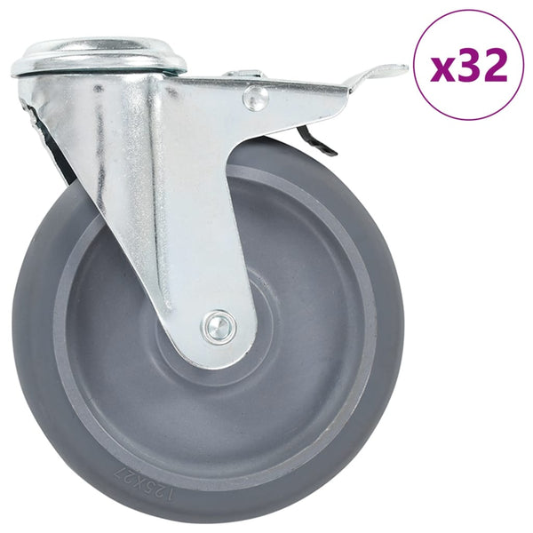 vidaXL 32 pcs. Swivel Casters with Top Plate Hole 125 mm
