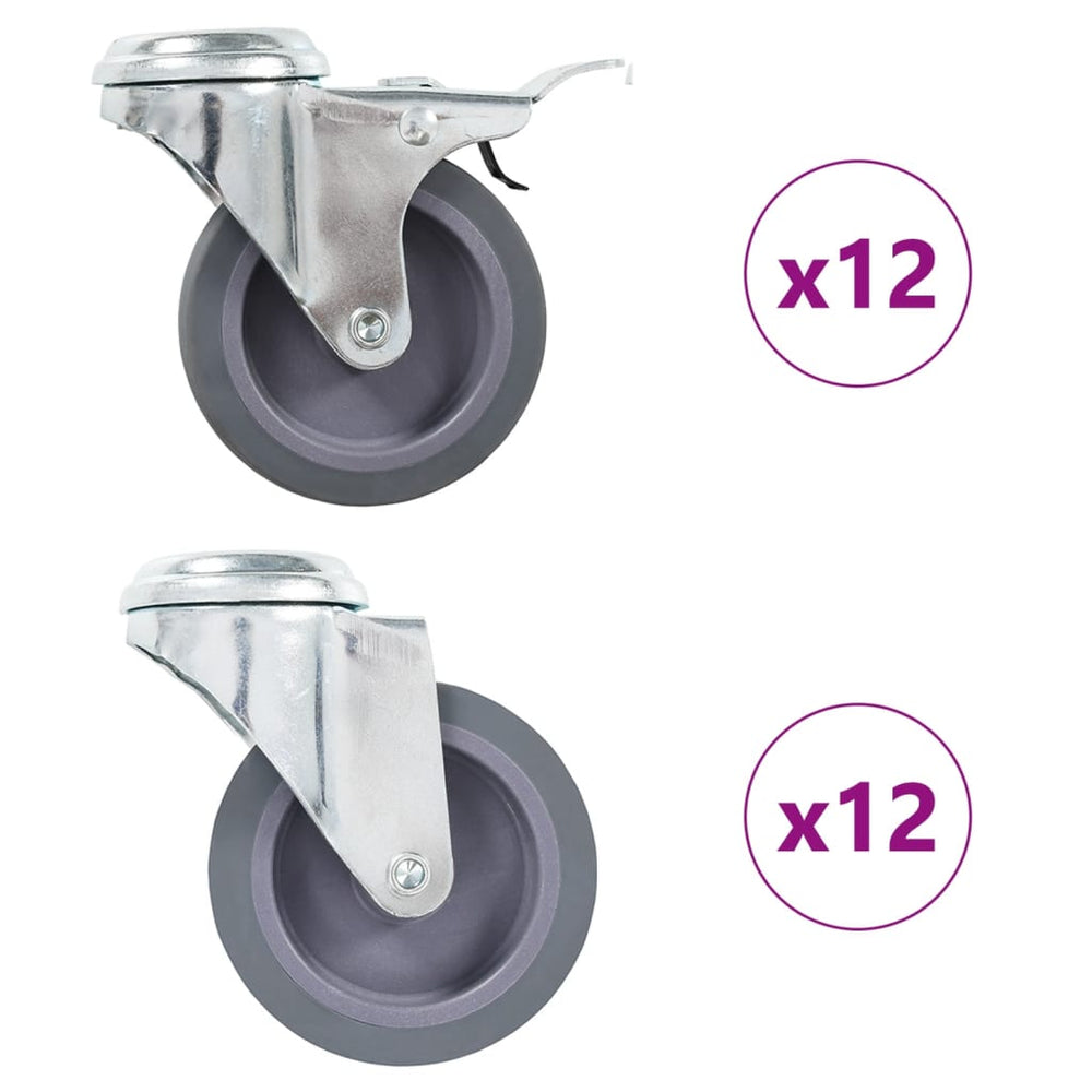 vidaXL 24 Pcs Swivel Casters with Top Plate Hole 75 mm