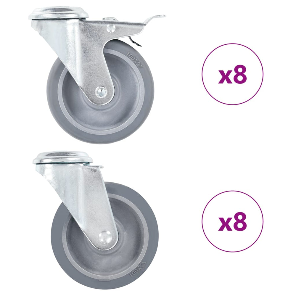 vidaXL 16 Swivel Castor Wheels with Top Plate Hole 100 mm
