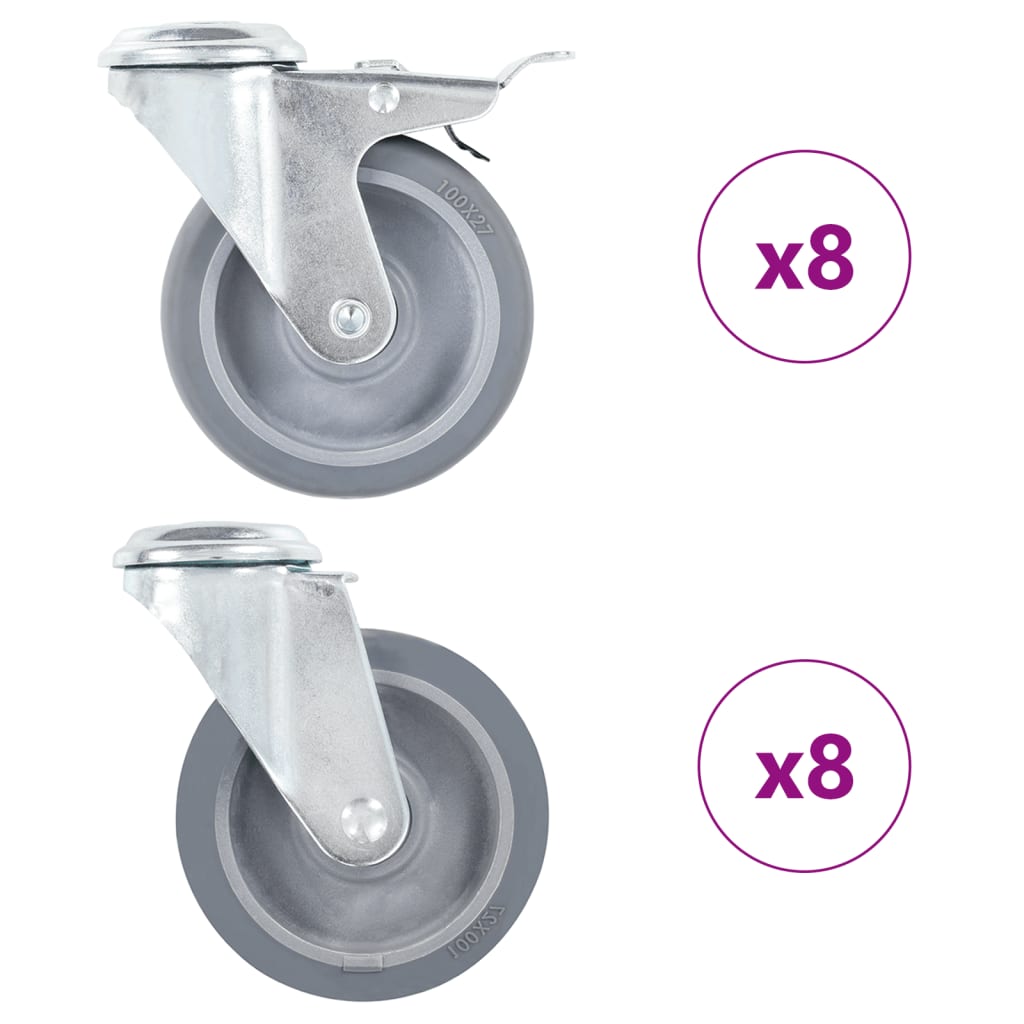 vidaXL 16 Swivel Castor Wheels with Top Plate Hole 100 mm