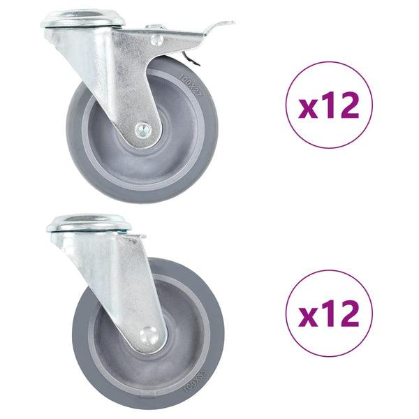 vidaXL 24 Pcs. Swivel Casters with Top Plate Hole 100 mm