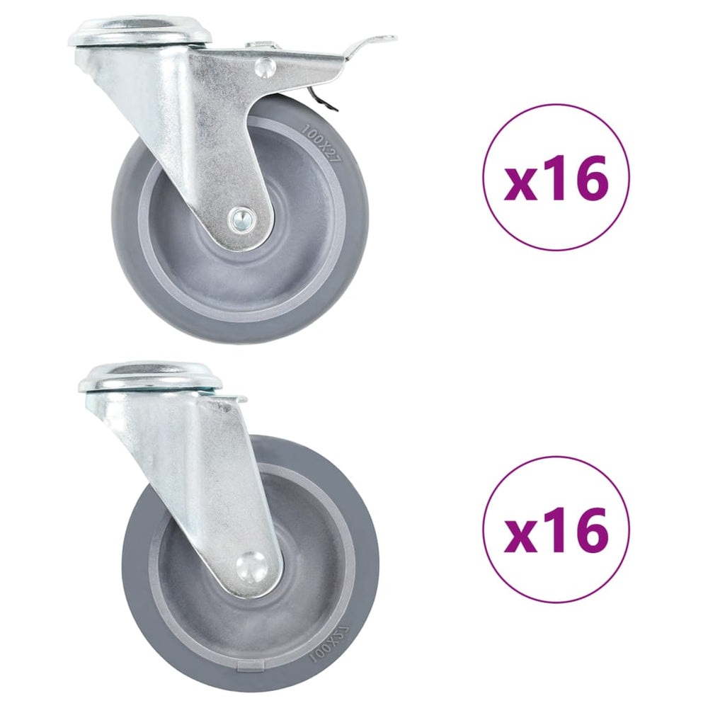 vidaXL 32 pcs Swivel Casters with Top Plate 100 mm