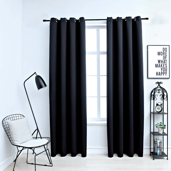 vidaXL Blackout Curtains with Metal Eyelets 2 pcs. Black 140x245 cm