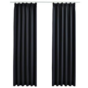 vidaXL Blackout Curtains with Hooks 2 pcs. Black 140x175cm