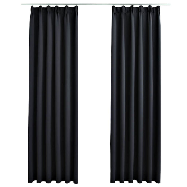 vidaXL Blackout Curtains with Hooks 2 pcs. Black 140x175cm