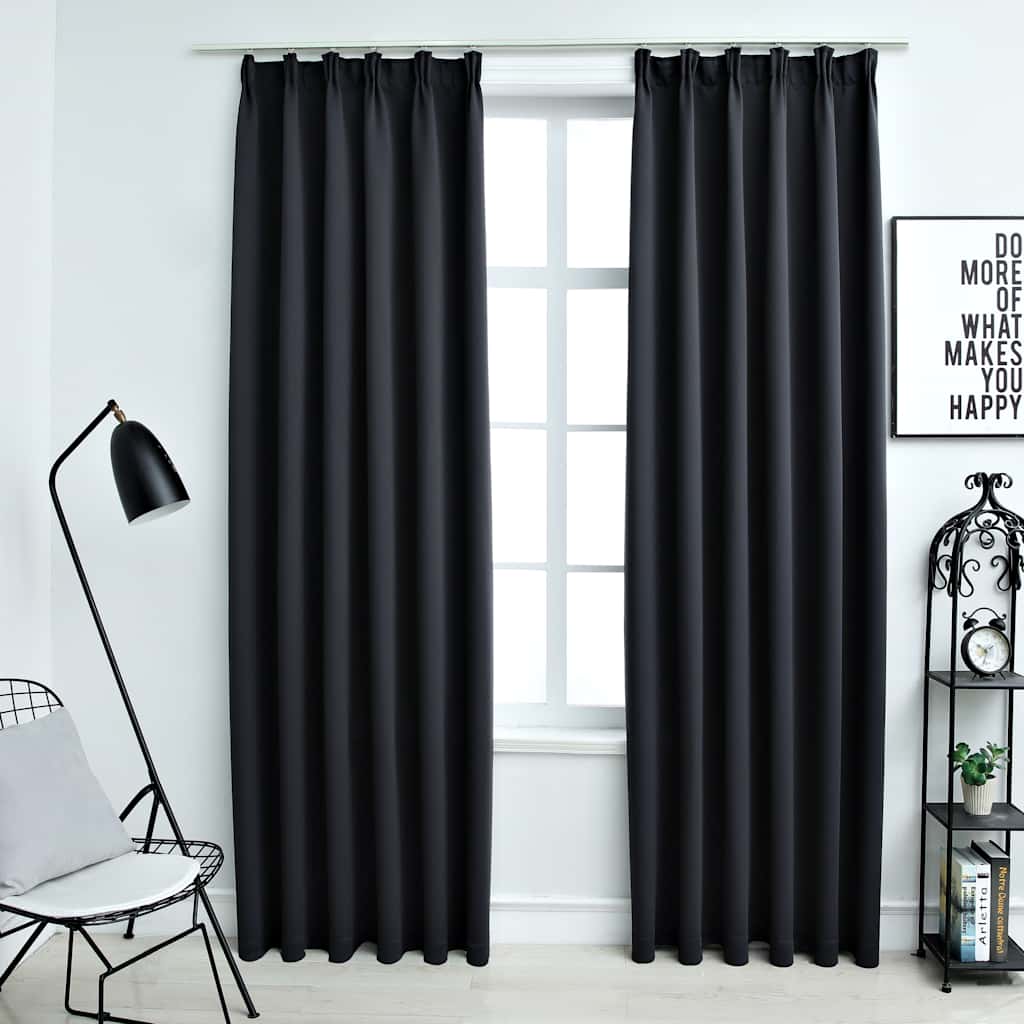 vidaXL Blackout Curtains with Hooks 2 pcs. Black 140x175cm