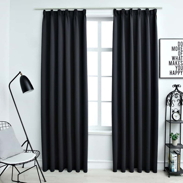 vidaXL Blackout Curtains with Hooks 2 pcs. Black 140x175cm