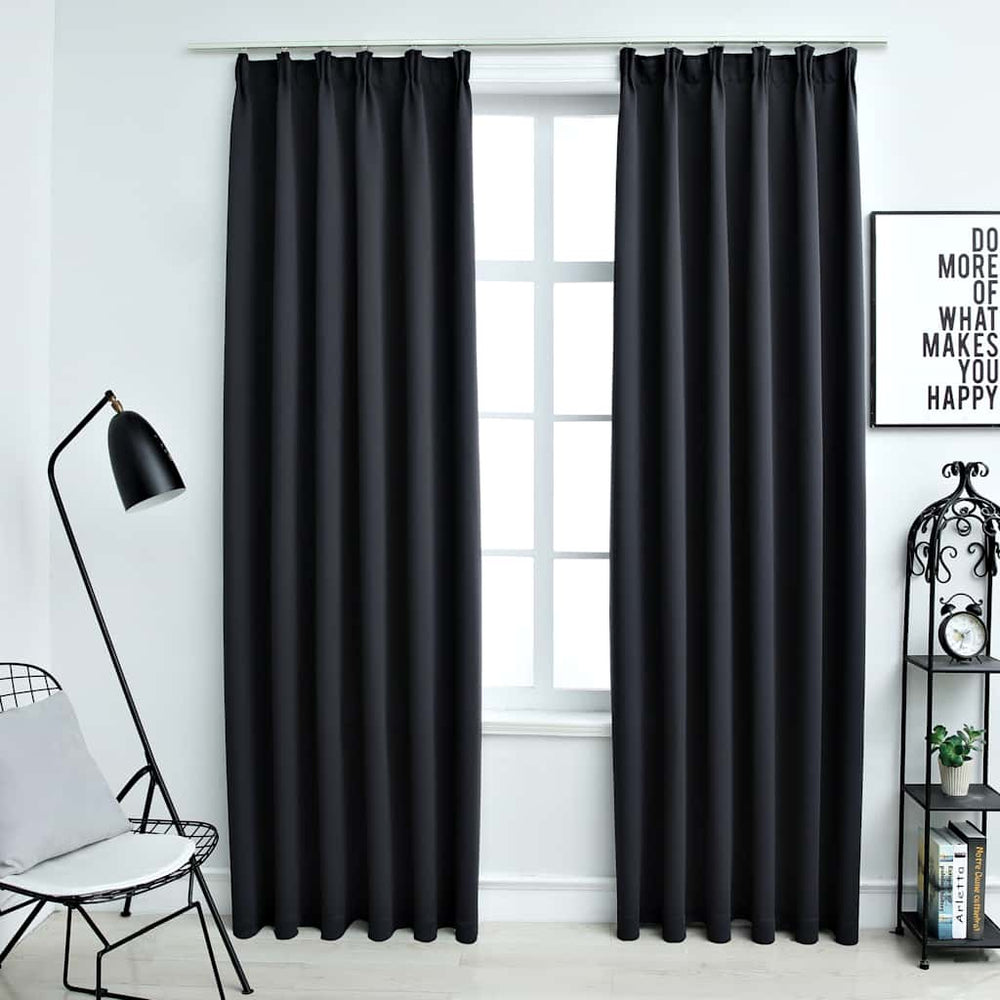 vidaXL Blackout Curtains with Hooks 2 pcs. Black 140x175cm