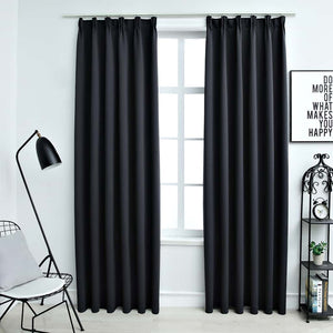 vidaXL Blackout Curtains with Hooks 2 pcs. Black 140x175cm