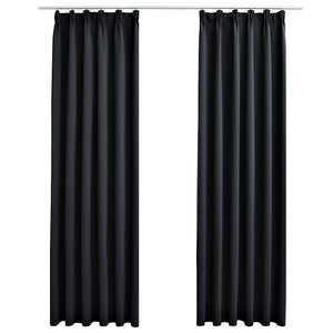 vidaXL Blackout Curtains with Hooks 2 pcs. Black 140x225cm