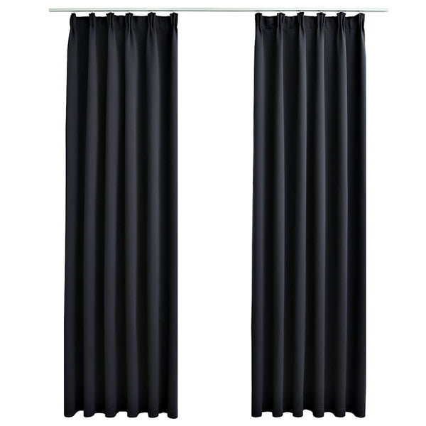 vidaXL Blackout Curtains with Hooks 2 pcs. Black 140x225cm
