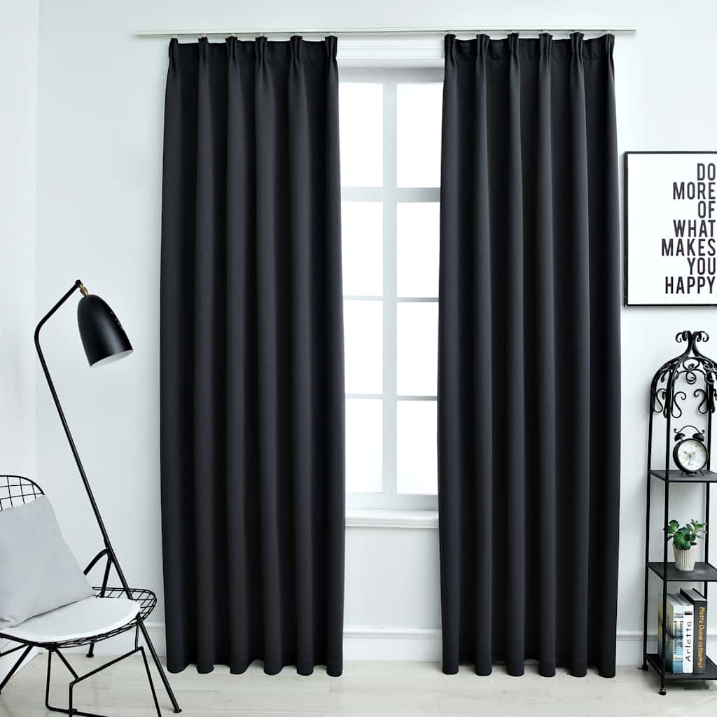vidaXL Blackout Curtains with Hooks 2 pcs. Black 140x245cm