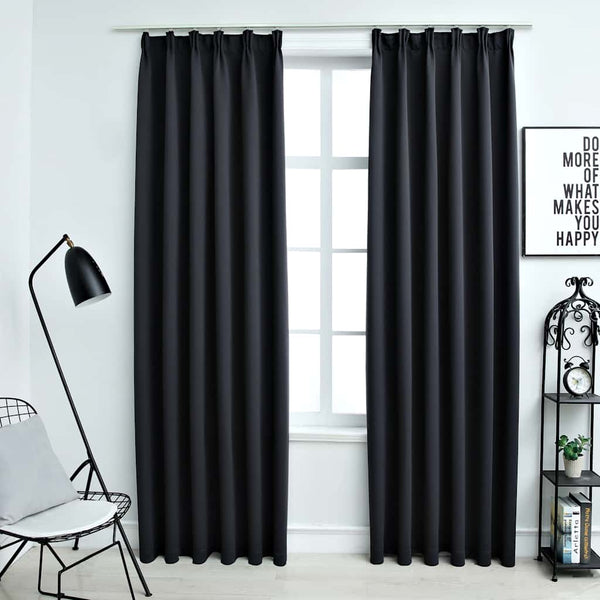 vidaXL Blackout Curtains with Hooks 2 pcs. Black 140x245cm