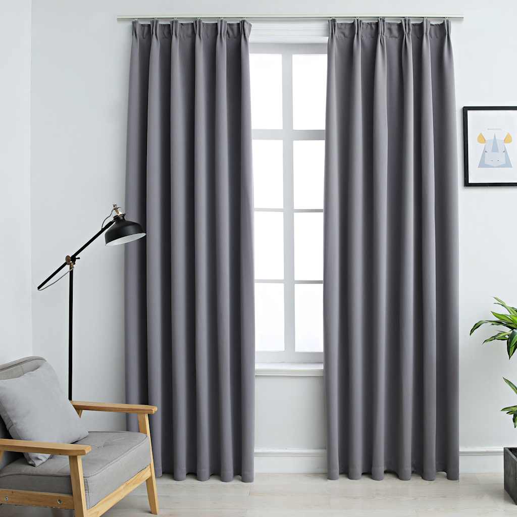 vidaXL Blackout Curtains with Hooks 2 pcs. Grey 140x225cm