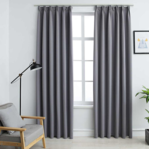 vidaXL Blackout Curtains with Hooks 2 pcs. Grey 140x245cm
