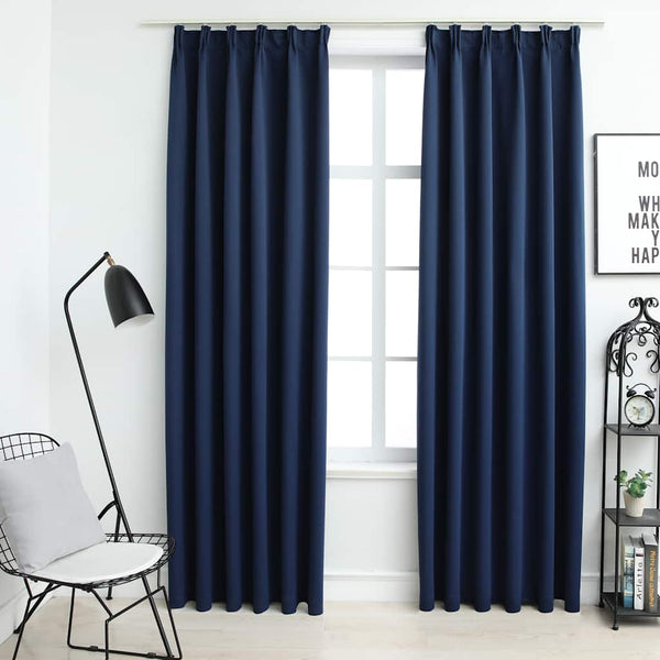 vidaXL Blackout Curtains with Hooks 2 pcs Blue 140x175cm